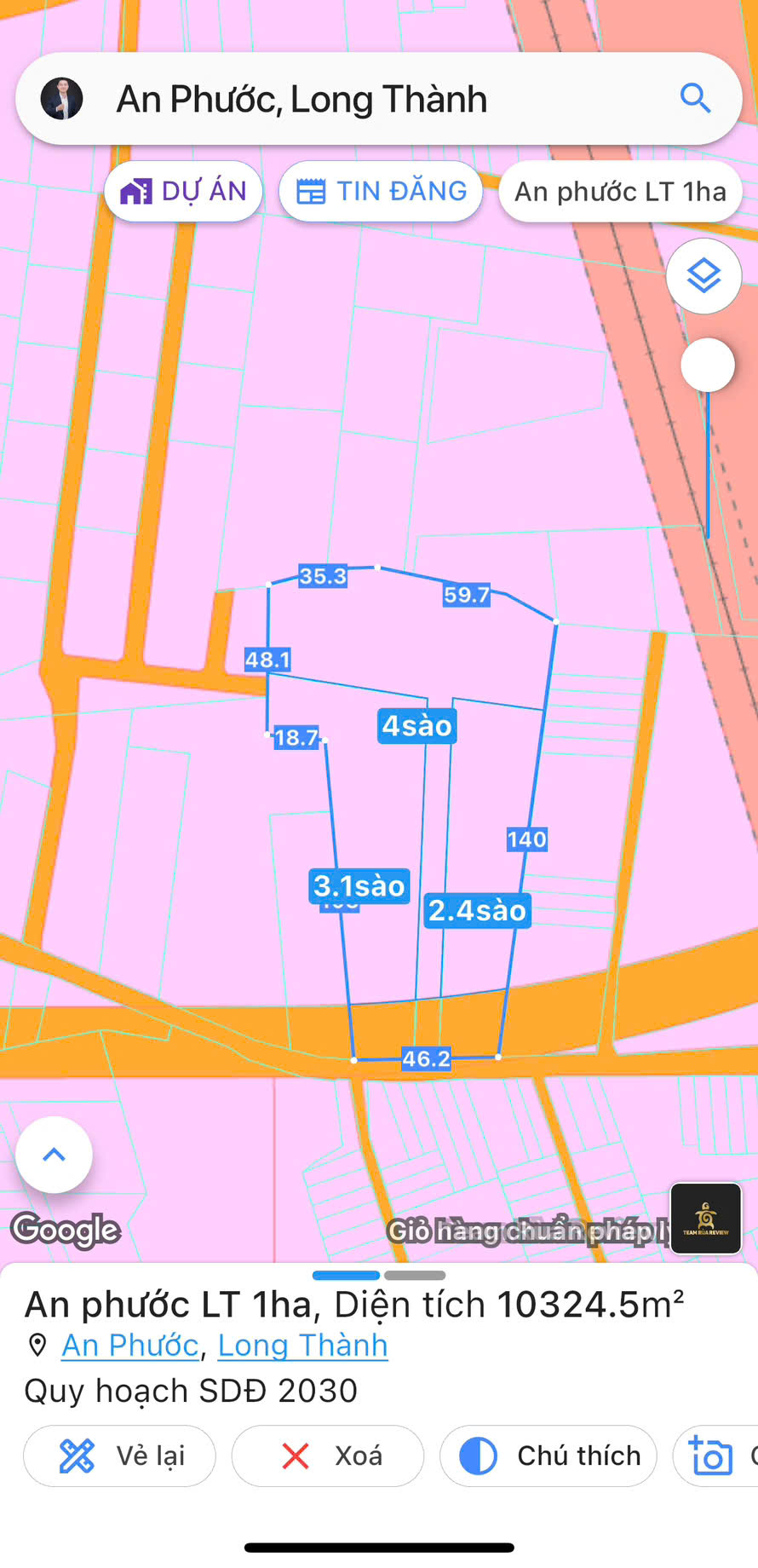  BÁN 1HA ĐẤT MẶT ĐƯỜNG BÙI THỊ XUÂN - AN PHƯỚC - CÁCH SÂN BAY LONG THÀNH 10KM 