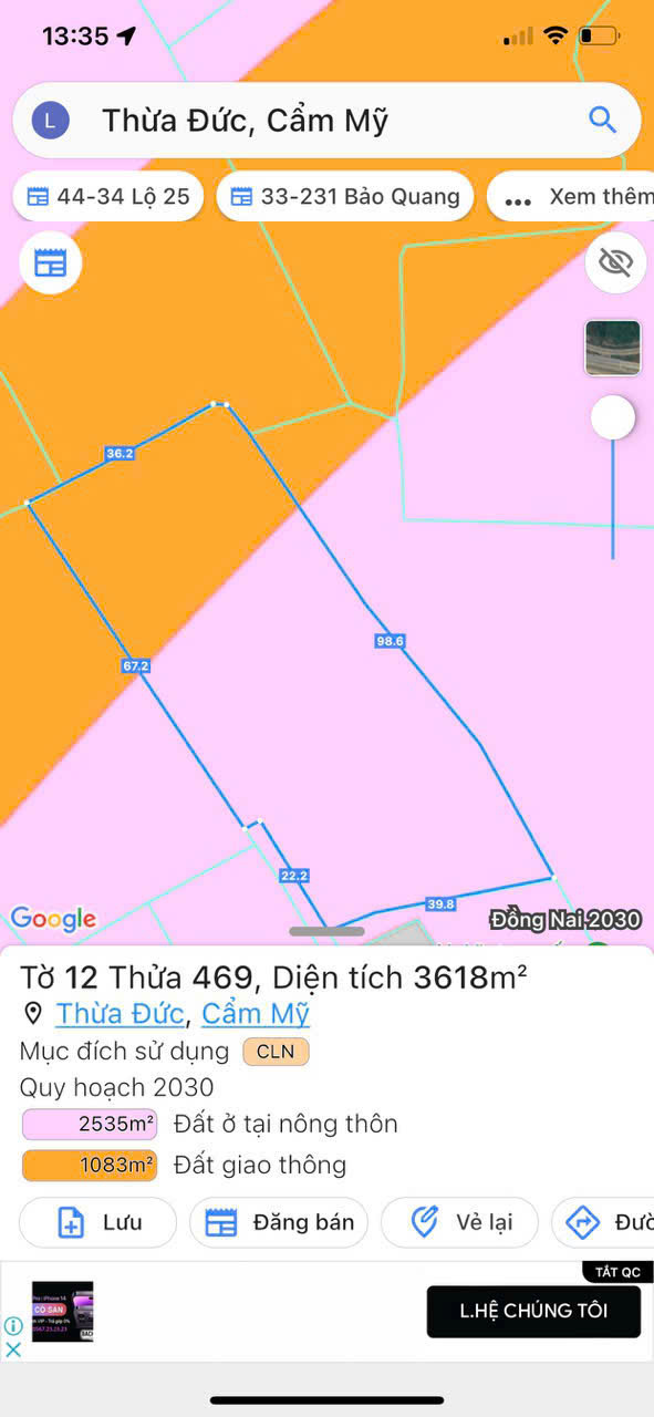  Nóng: 9999: Chủ cần ra gấp 3168m2 đất mặt tiền đường 770B full hồng. 