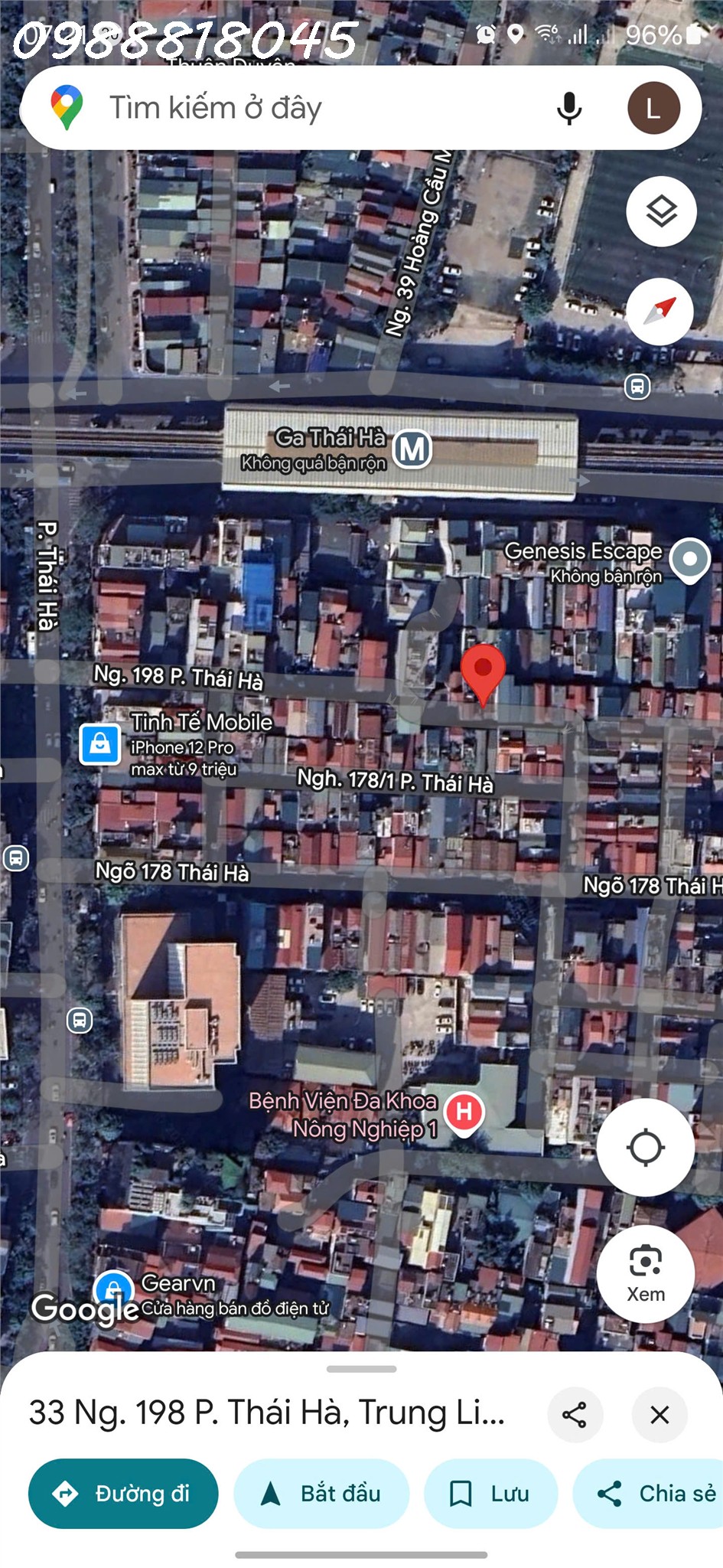  Bán nhà ngõ 198 Thái Hà, quận Đống Đa, Hà Nội. 6 tầng x 62,7m2, MT: 6.6m, mTG 