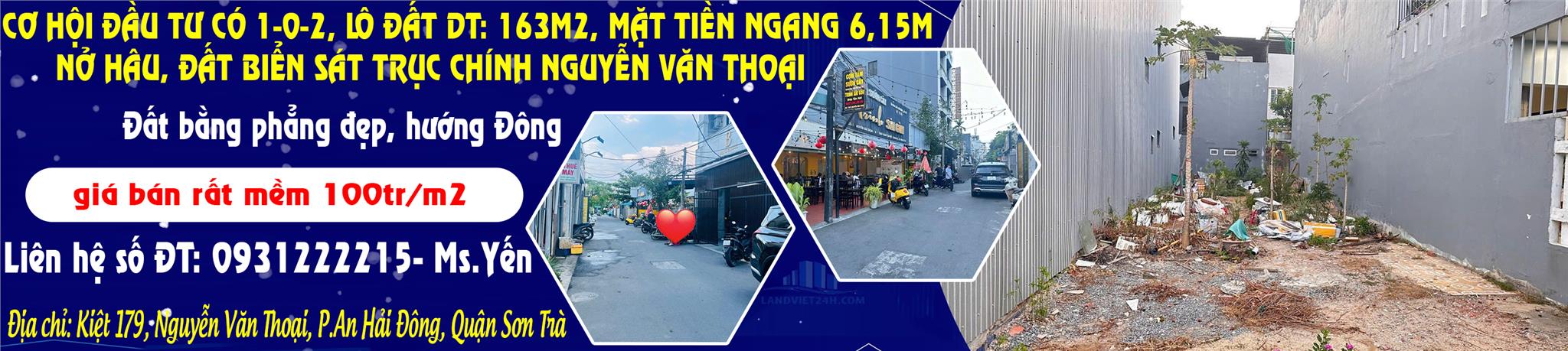  CƠ HỘI ĐẦU TƯ CÓ 1-0-2, LÔ ĐẤT DT: 163M2, MẶT TIỀN NGANG 6,15M, NỞ HẬU 