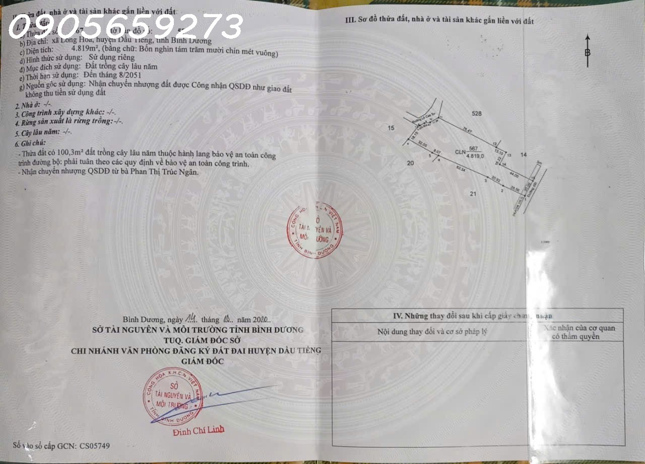  BÁN GẤP 5.000m2 tại KCN DẦU TIẾNG 1 - 600K/m2 - 2.8tỷ 