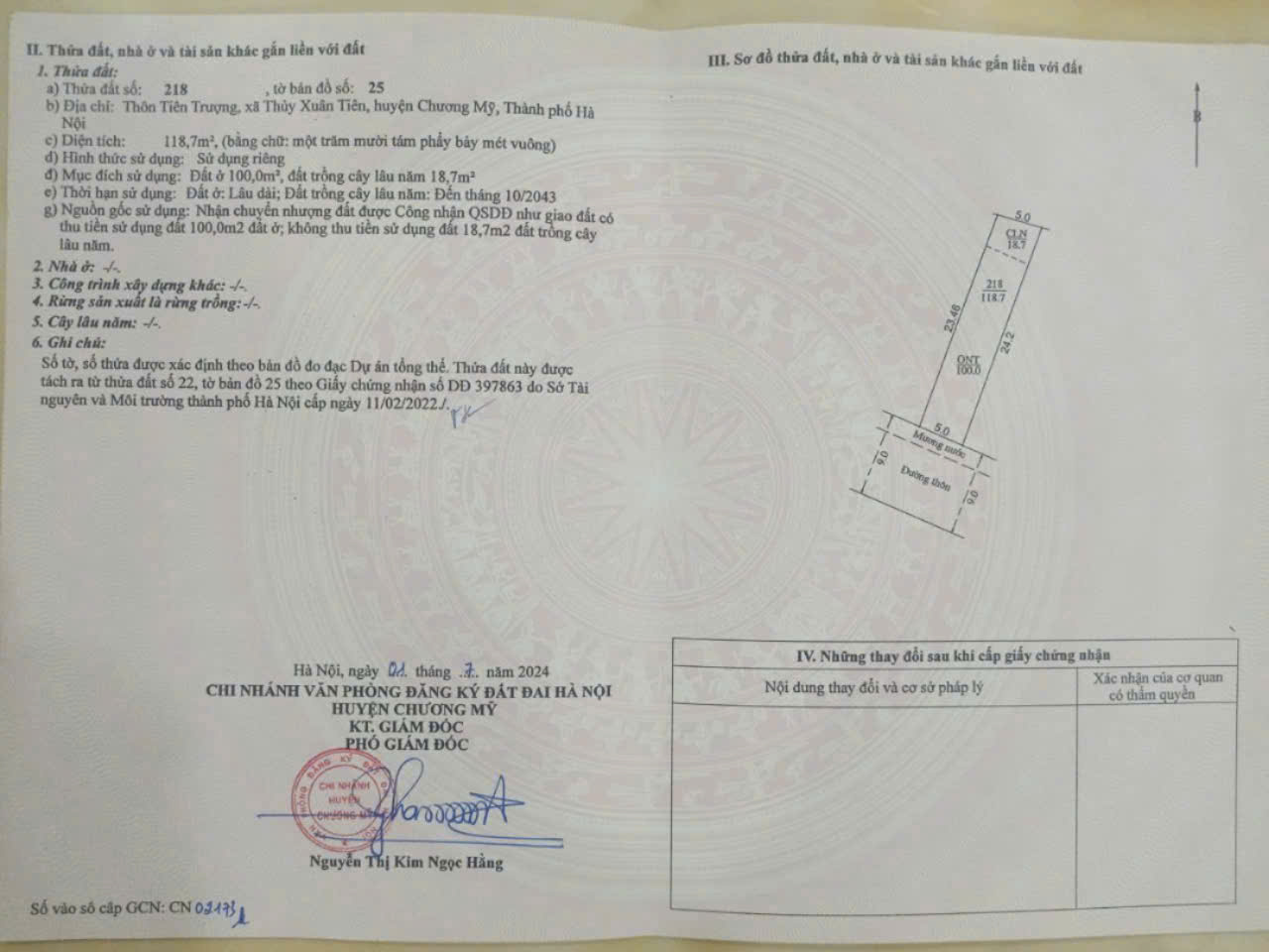  Siêu Phẩm  DT 118,7m. Mặt tiền= hậu 5m
- Vị trí: Tiên Trượng - Xã Thuỷ Xuân Tiên - Chương Mỹ - HN 
- Đường rộng 10m 
