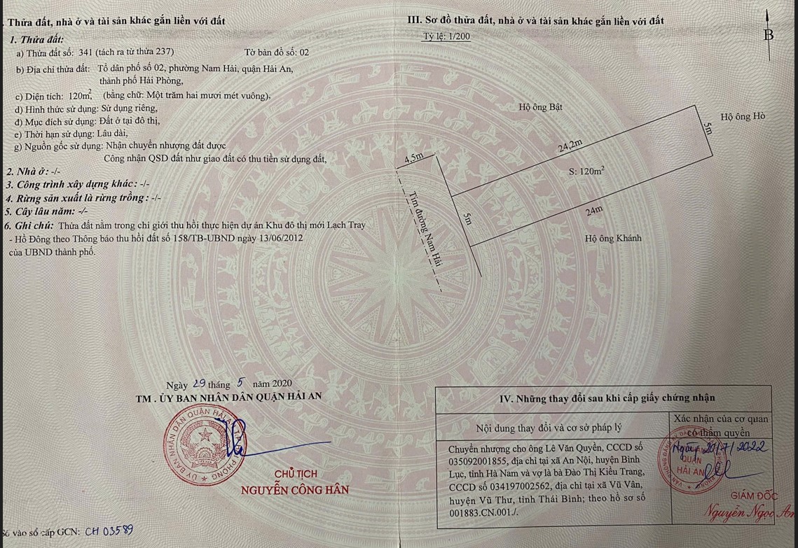  Bán Đất Mặt Đường Nam Hải – Hải An – Hải Phòng  Diện Tích 120m² – Thổ Cư 100% – Đường Ô Tô Tránh – Giá Chỉ 36 Triệu/m² 