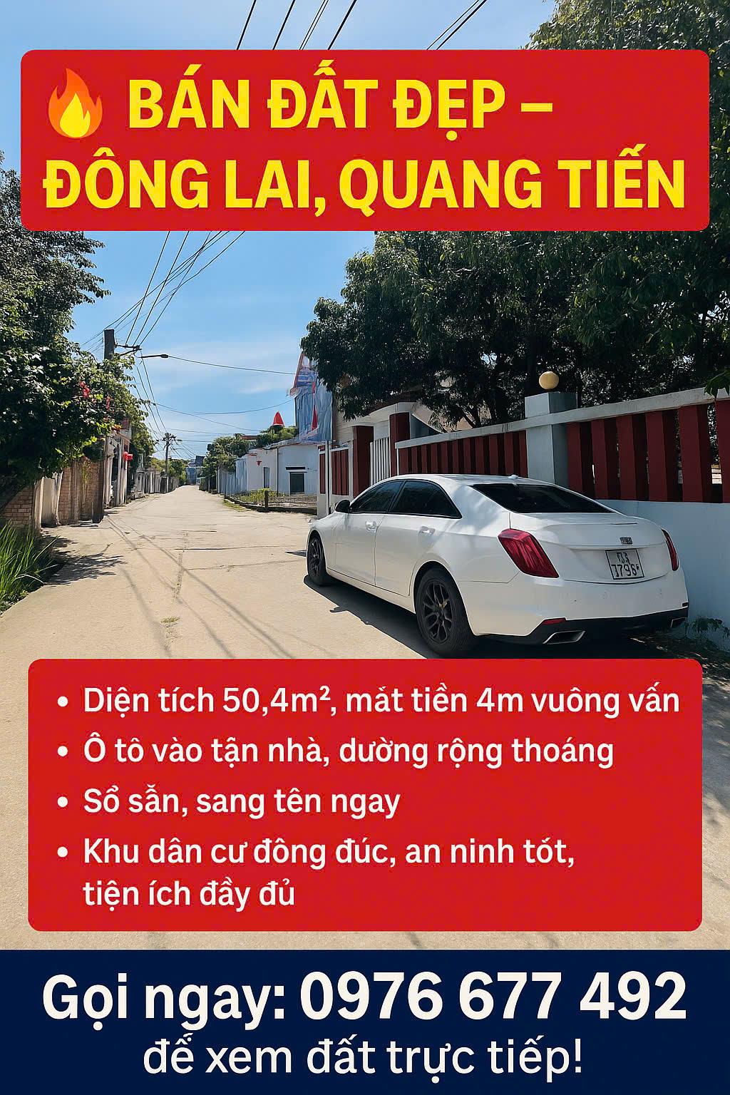  Bán gấp lô đất 50m ô tô nằm ngủ trong nhà-full thổ cư-sổ sẵn sang tên tại Đông Lai-QUang Tiến-SS 