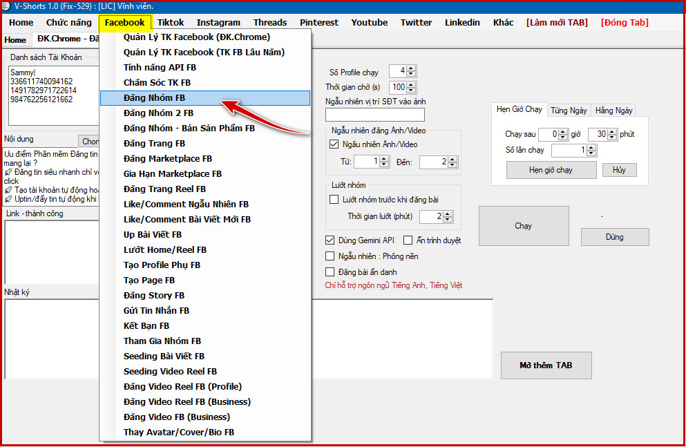  Tính năng nổi bật của phần mềm V-Shorts tải tool tại AutoPeaks.com 