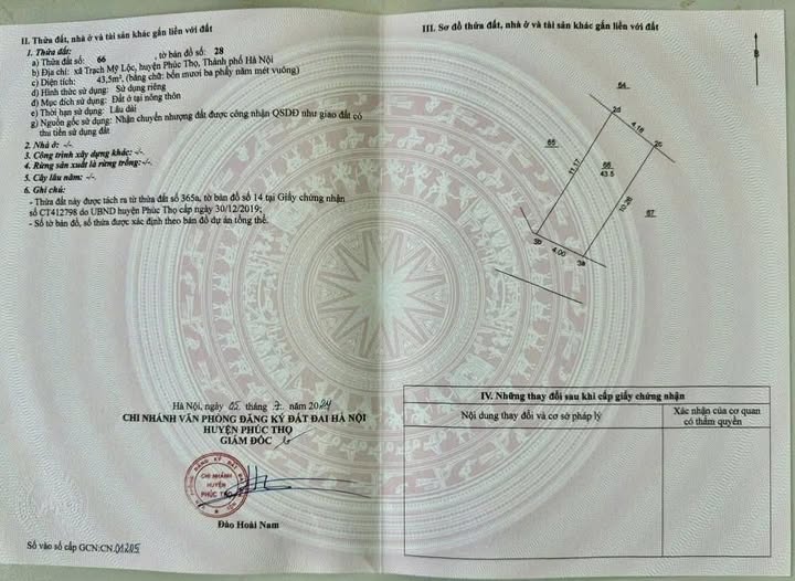  BÁN 43M ĐẤT TRẠCH MỸ LỘC _ PHÚC THỌ _ HÀ NỘI 