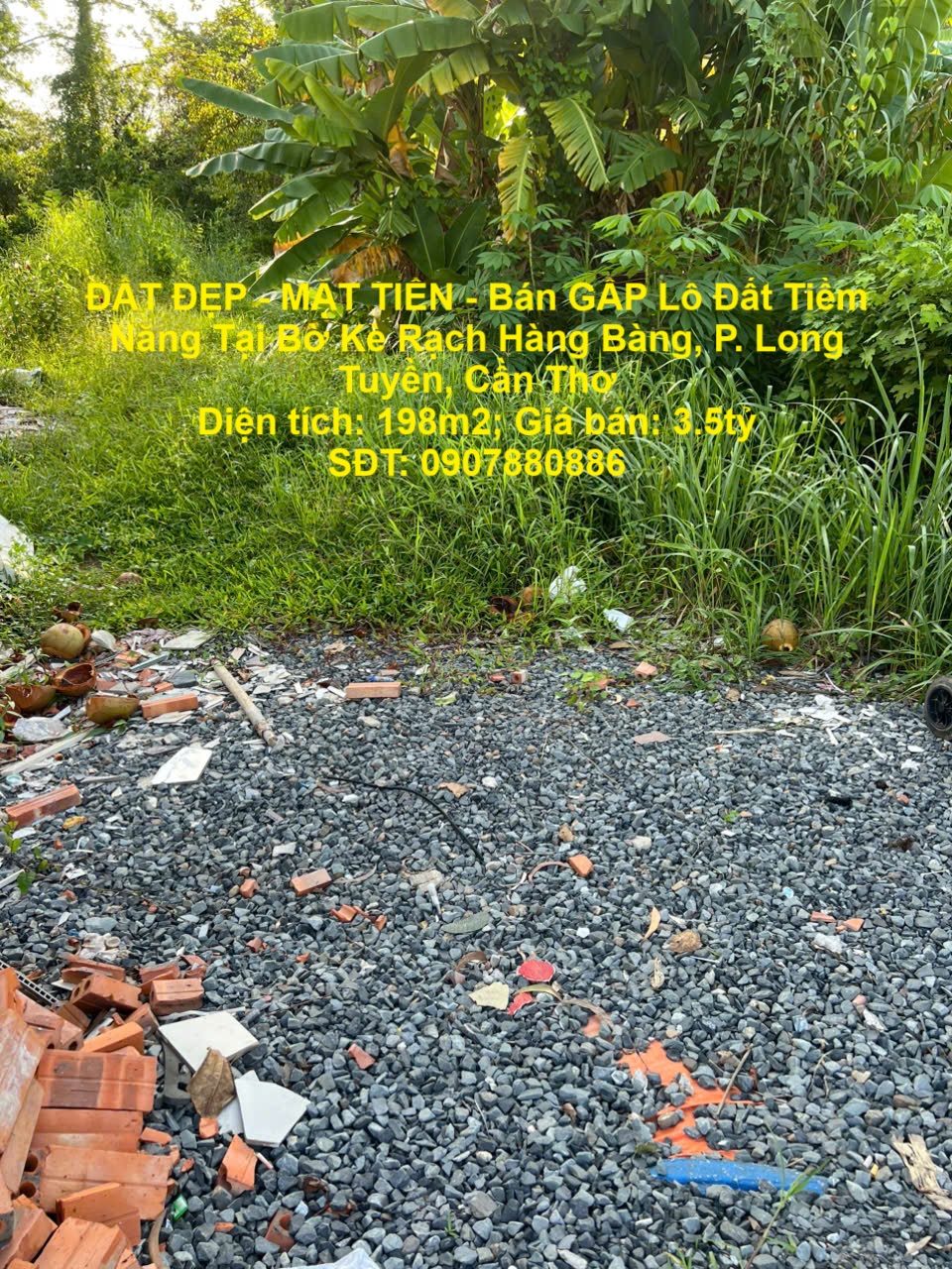  ĐẤT ĐẸP - MẶT TIỀN - Bán GẤP Lô Đất Tiềm Năng Tại Bờ Kè Rạch Hàng Bàng, P. Long Tuyền, Cần Thơ 