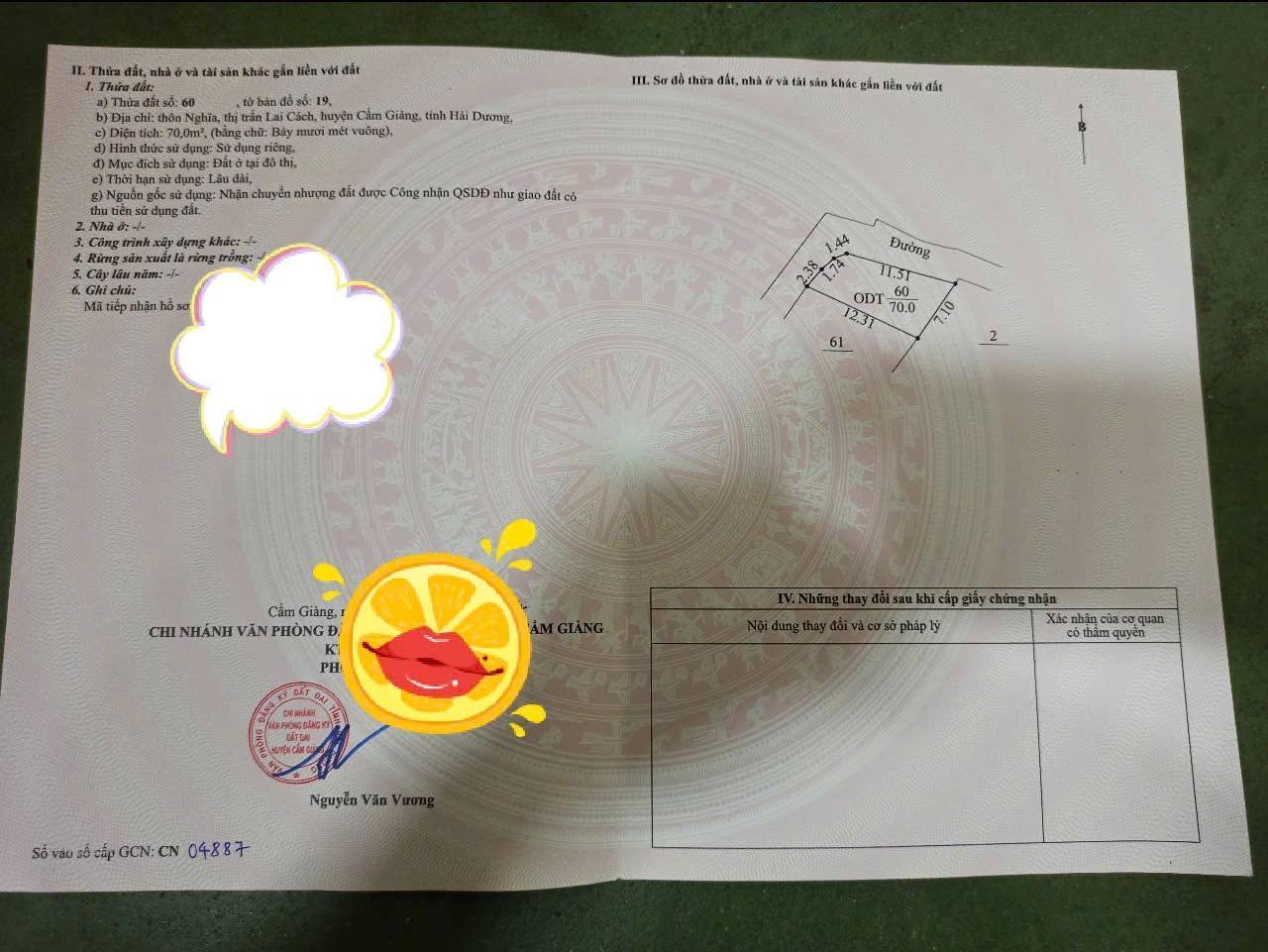  Bán lô góc cạnh VIệt Mỹ 2 tại Thôn Nghĩa Lai Cách Hải Dương 