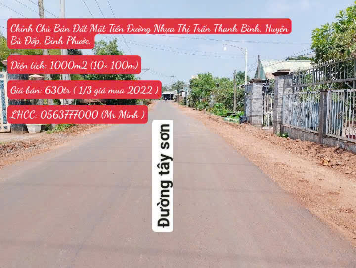  Chính Chủ Bán 1000m2 Đất Mặt Tiền Đường Nhựa Thị Trấn Thanh Bình, Huyện Bù Đốp, Bình Phước. 
