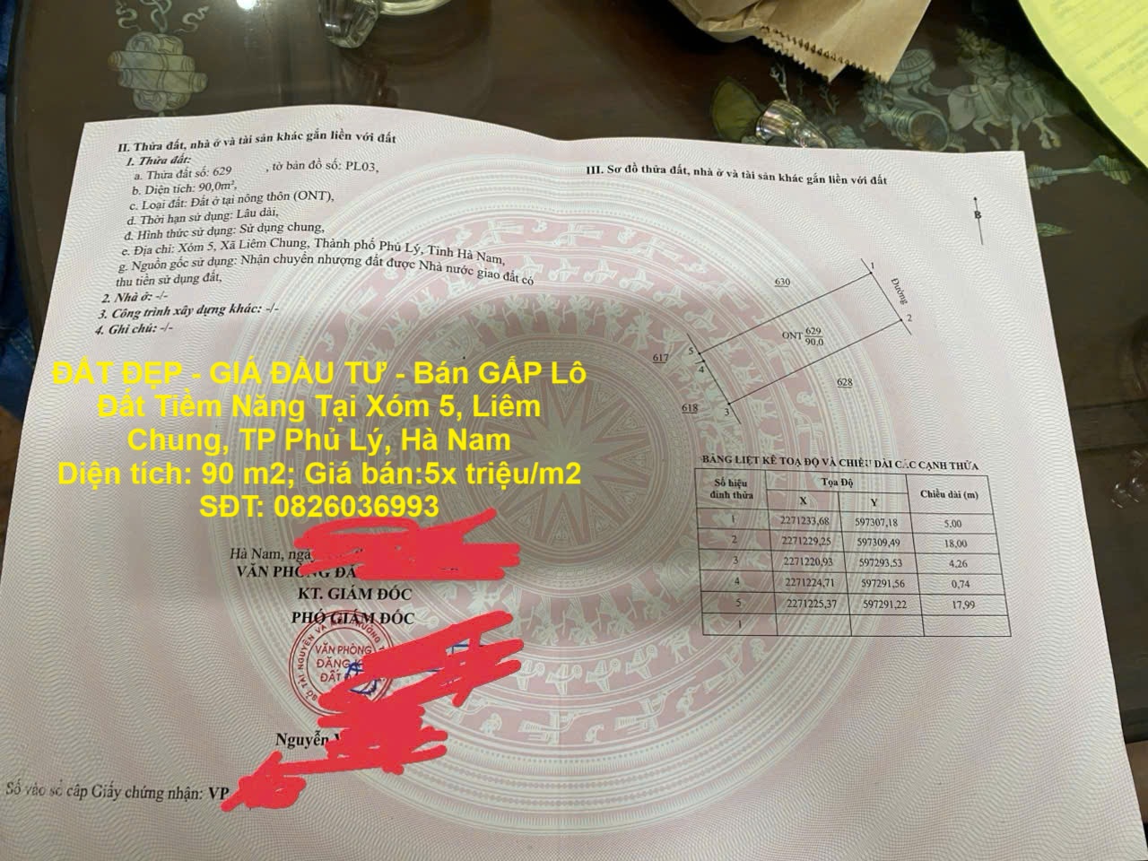 ĐẤT ĐẸP - GIÁ ĐẦU TƯ - Bán GẤP Lô Đất Tiềm Năng Tại Xóm 5, Liêm Chung, TP Phủ Lý, Hà Nam 