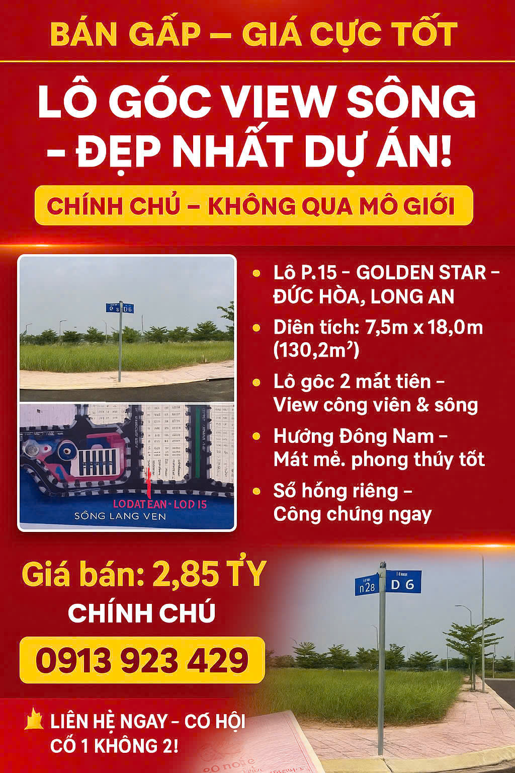  ĐẤT ĐẸP – GIÁ ĐẦU TƯ  – CHÍNH CHỦ CẦN BÁN LÔ ĐẤT Dự Án GOLDEN STAR Đức Hoà, Long An 