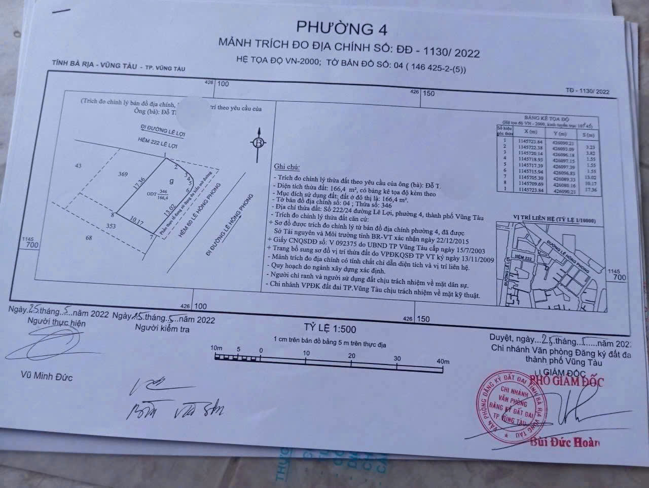  Bán lô đất Biệt thự căn góc 2 mặt tiền đường nội bộ đường Lê Hồng Phong P. Vũng Tàu. 