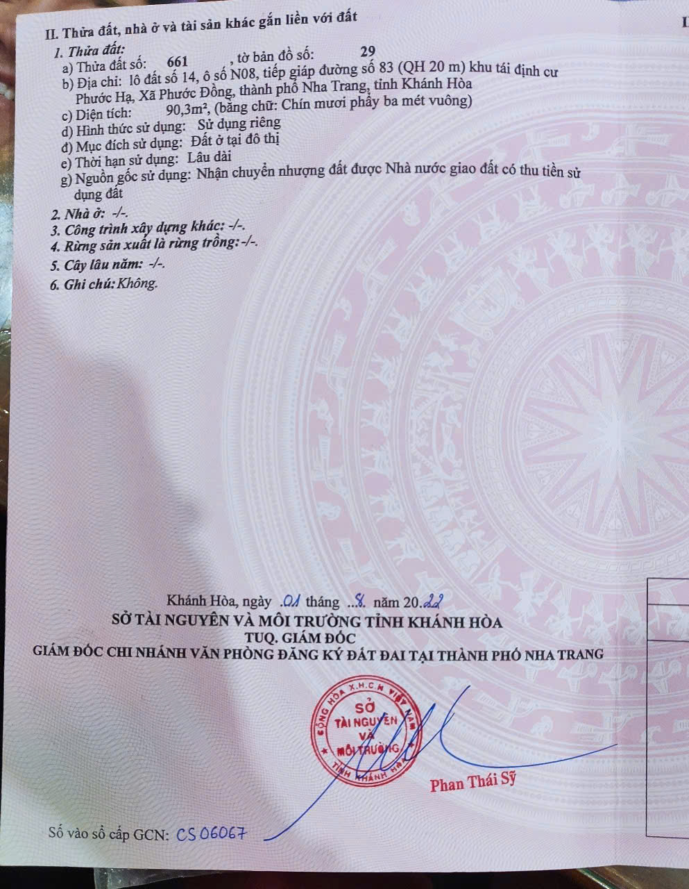  LÔ ĐẤT TÁI ĐỊNH CƯ PHƯỚC HẠ, (XÃ PHƯỚC ĐỒNG) NAM NHA TRANG 