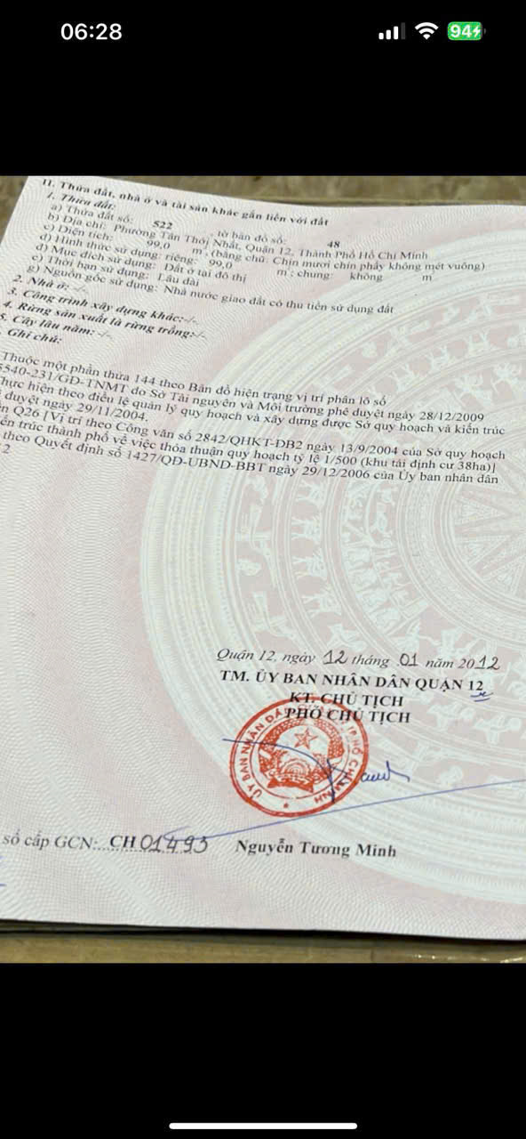  BÁN ĐẤT KHU DÂN CƯ 38HA, DƯƠNG THỊ GIANG, P. TÂN THỚI NHẤT, Q.12 