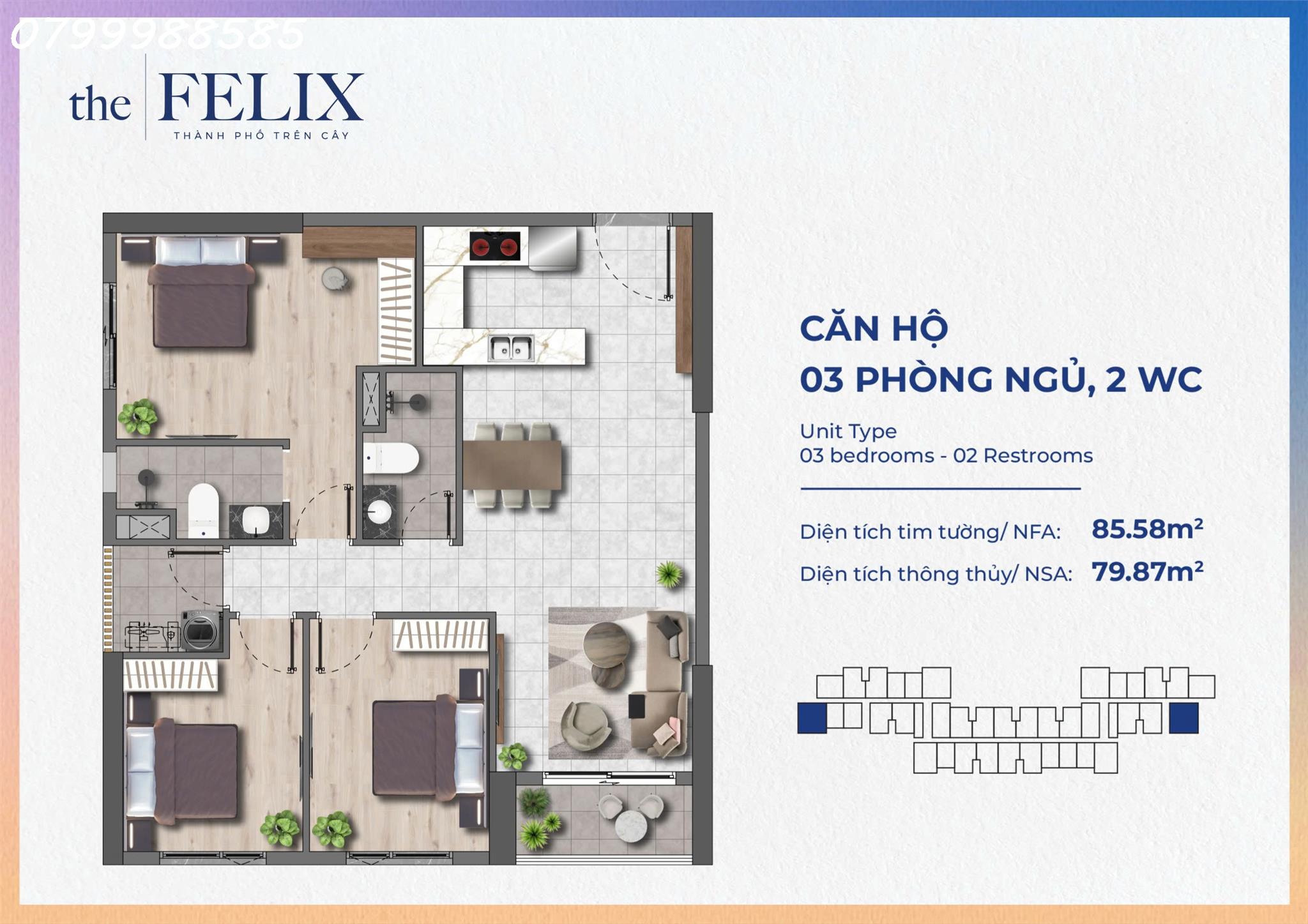  SUẤT NỘI BỘ THE FELIX CĂN 3PN 2WC. CĂN GÓC 2 VIEW, SÔNG, HỒ, THÀNH PHỐ CÓ ĐỦ 