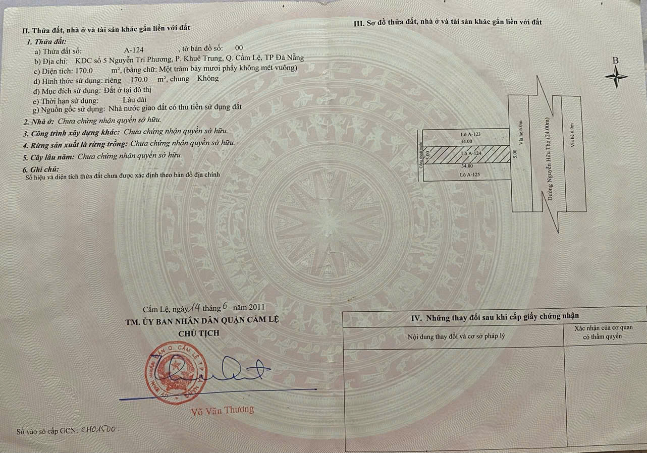  CHÍNH CHỦ CẦN BÁN LÔ ĐẤT TẠI PHƯỜNG HÒA CƯỜNG BẮC – QUẬN HẢI CHÂU – ĐÀ NẴNG 