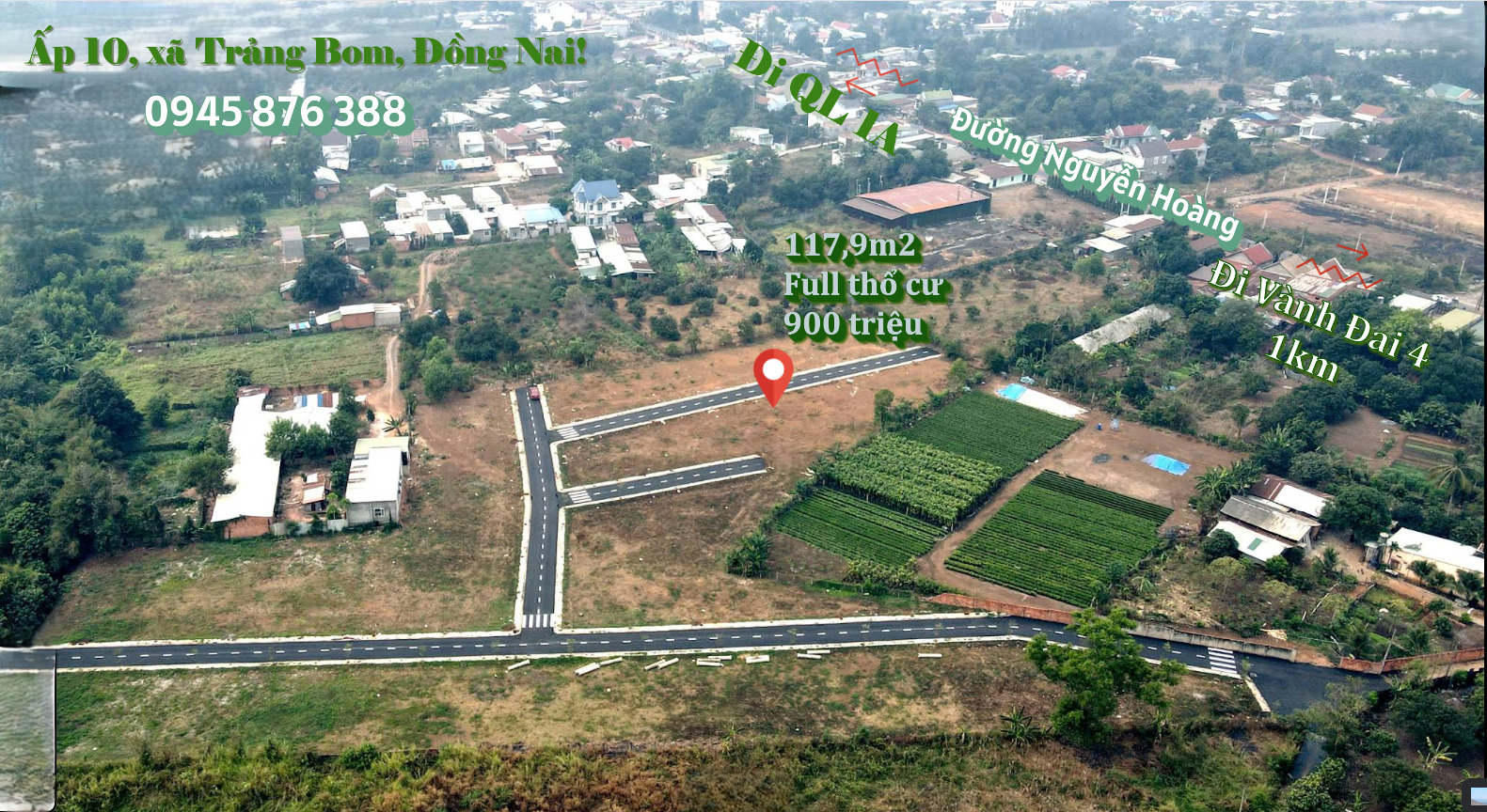  Bán 117,9m2 đất ở xã Trảng Bom, Đồng Nai, giá 900 tr 