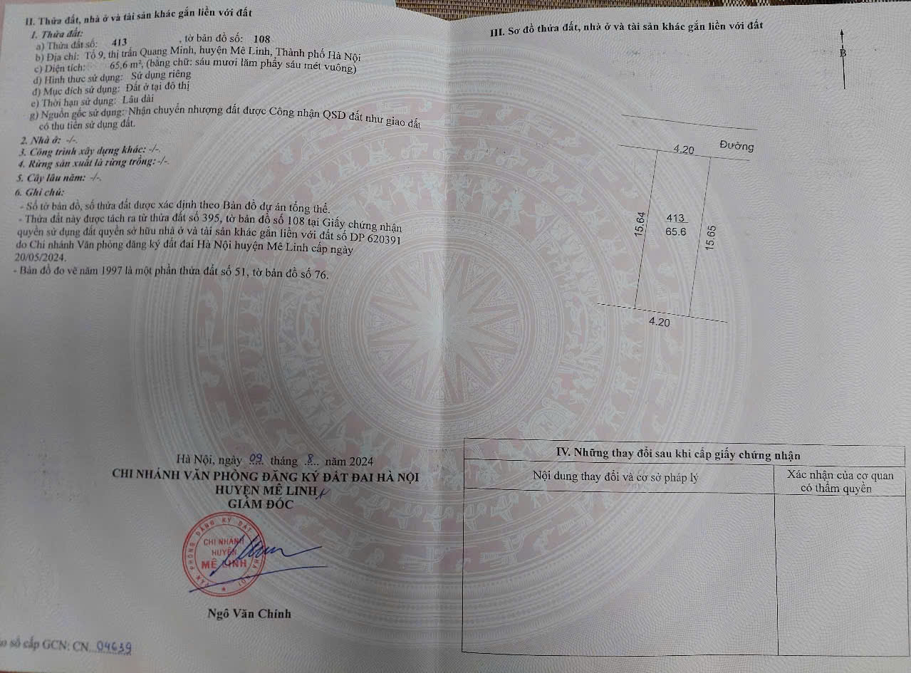  Bán đất thôn Ấp Tre, xã Quang Minh, Mê Linh. Đường thông, oto đỗ, gần KCN Quang Minh 