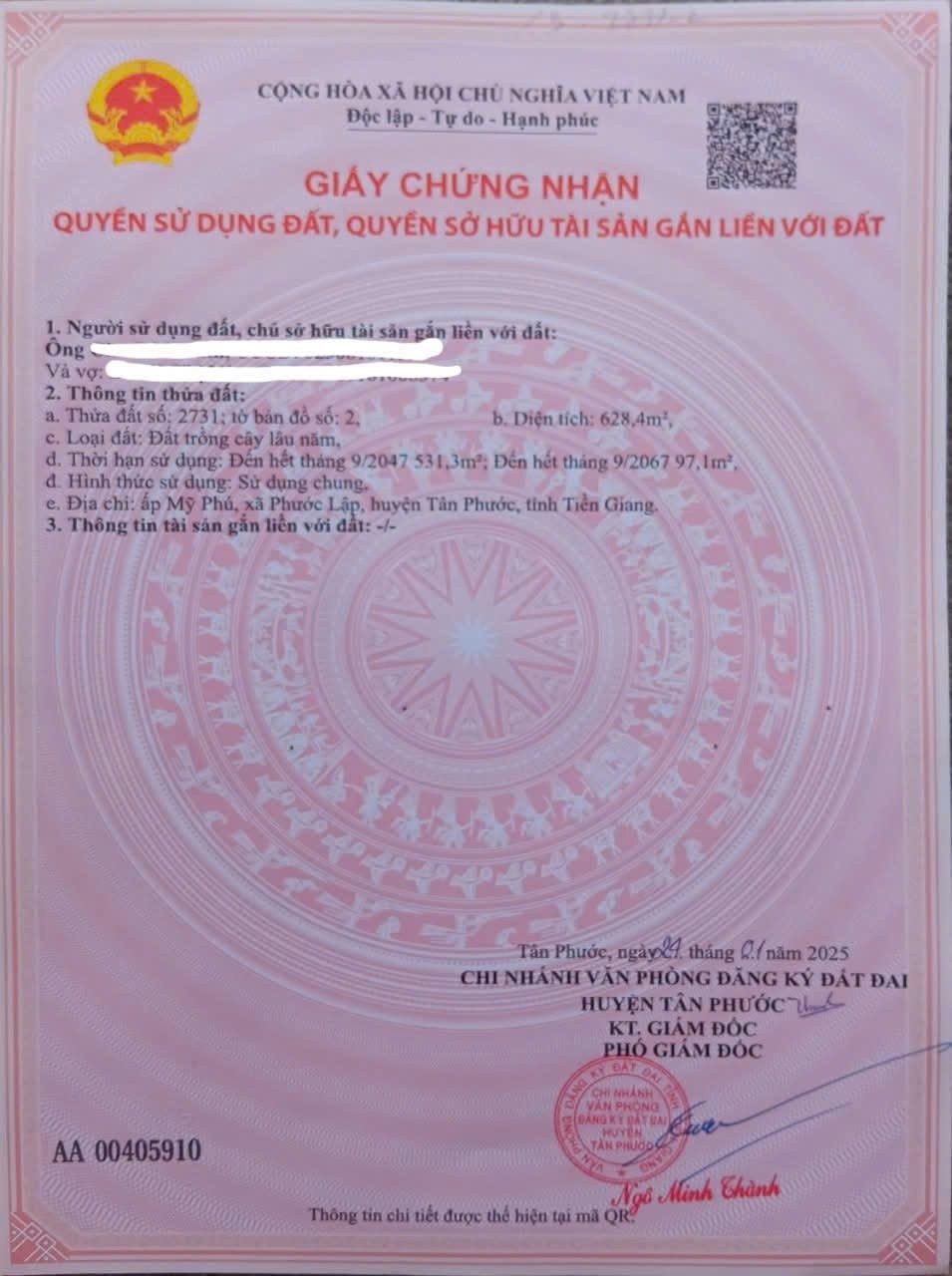  CHÍNH CHỦ BÁN GẤP LÔ ĐẤT MẶT TIỀN ĐƯỜNG NAM NGUYỄN VĂN TIẾP Xã Phước Lập Tân Phước, Tiền Giang 
