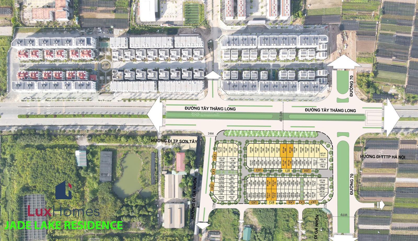  (TẶNG QUÀ 1 TỶ) Bán căn Liền kề 102m2, MT 6m, đường 13m, có hỗ trợ bank. Dự án Jade Lake Residence 