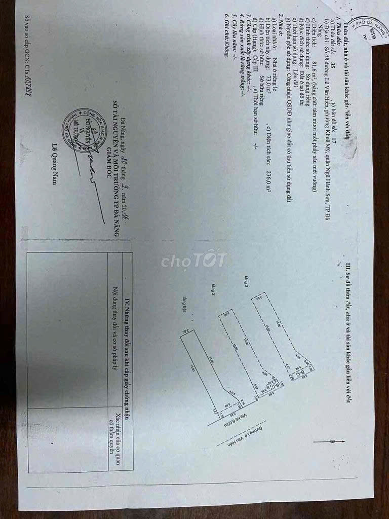  Bán nhà mặt tiền Lê Văn Hiến 4 PN, Hướng Đông P. Khuê Mỹ, Ngũ Hành Sơn, Đà Nẵng 