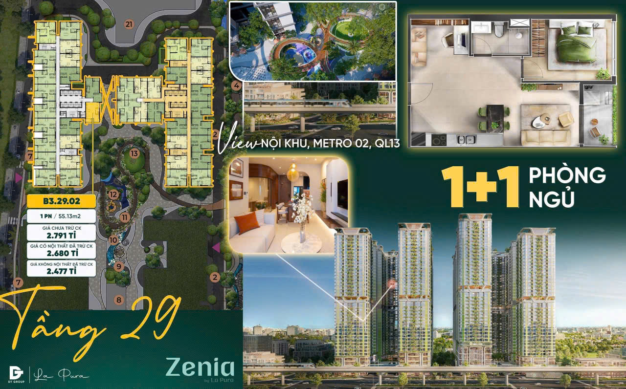  LA PURA – PHÂN KHU ZENIA -CĂN HỘ 1PN+1 Đa Năng 55M² FULL NỘI THẤT CAO CẤP TẠI  BÌNH DƯƠNG 