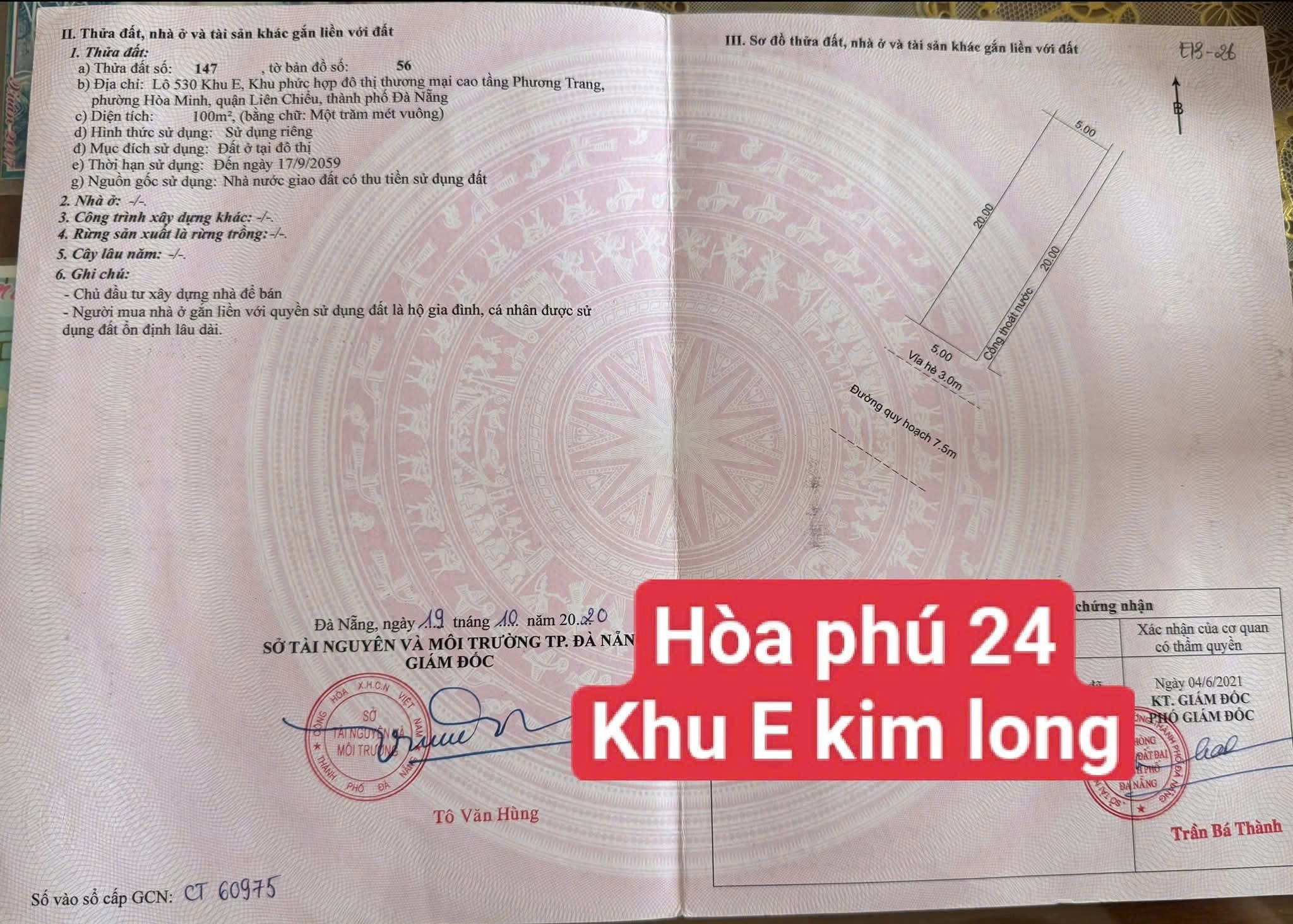  ????????Bán đất Hoà Phú 24 - Khu E Kim Long - Trục thông Nguyễn Sinh Sắc 