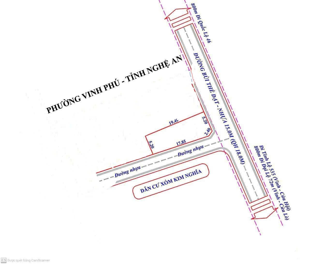  BÁN LÔ 117m2 ĐẤT 2 MẶT TIỀN – ĐƯỜNG BÙI THẾ ĐẠT, PHƯỜNG VINH PHÚ, TP VINH 