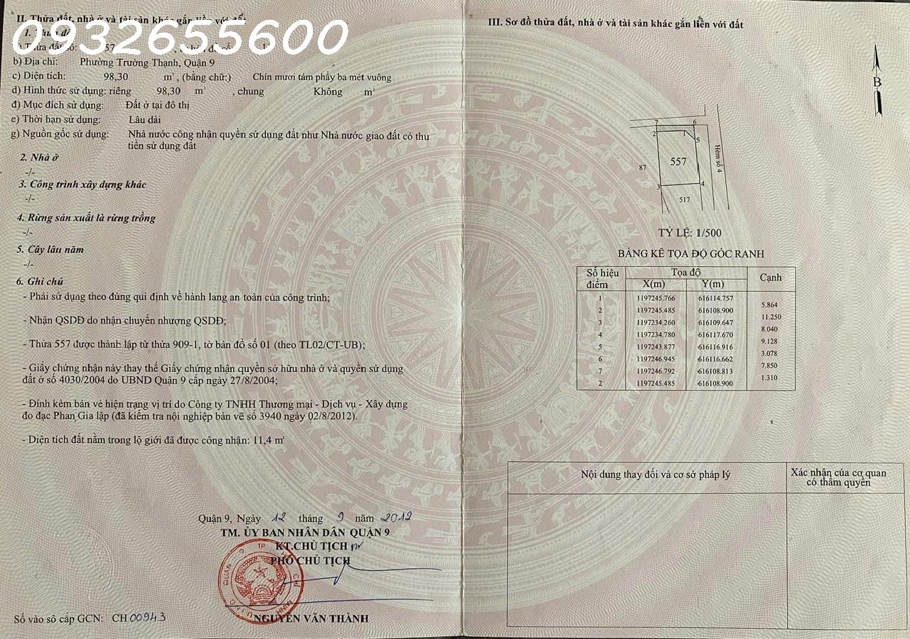  Bán nhà riêng tại Lò Lu, Trường Thạnh, Quận 9, HCM, giá 4.9 tỷ, 98m2, chính chủ, Hot 