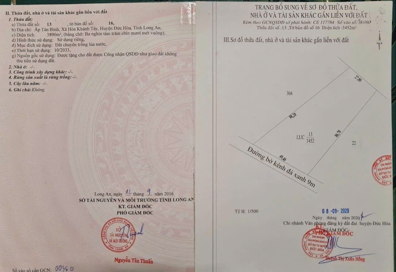  Bán đất ở Long An tổng diện tích 2 mảnh 7200 m2 giá 11 tỷ có thương lượng nhẹ 