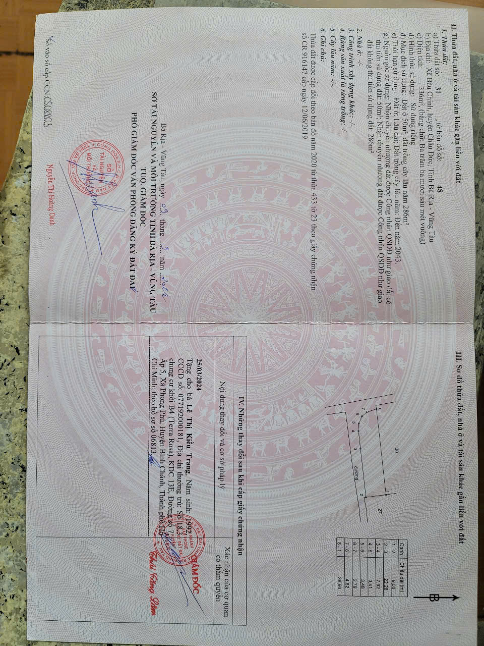  Chủ cần bán lô góc bầu chinh châu đức tỉnh bà rịa vũng tàu, nở hậu 9x40 