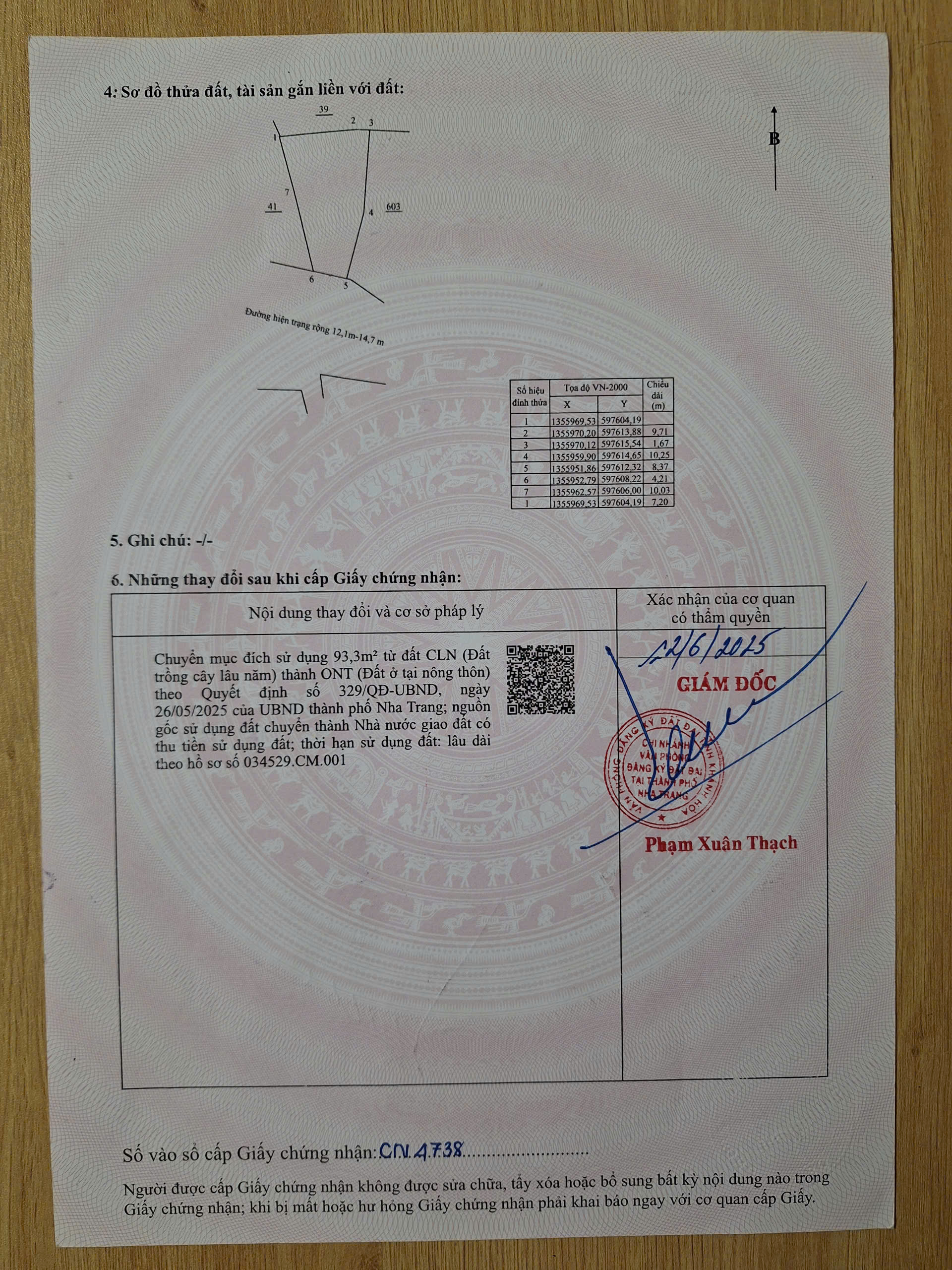  cần lô đất mặt tiền số 10 Gò Chùa,đường rộng 14m,cách uỷ ban Xã Vĩnh thạnh và Chợ Ga 100m diện tích 143,3m2, full thổ Nở hậu: Giá 28tr ( bớt lộc) giá tổng 4ty012   lh TRinh  Số chứng chỉ: đang đợi cấp chứng chỉ mới , số chứng nhận: MG 25- 625 