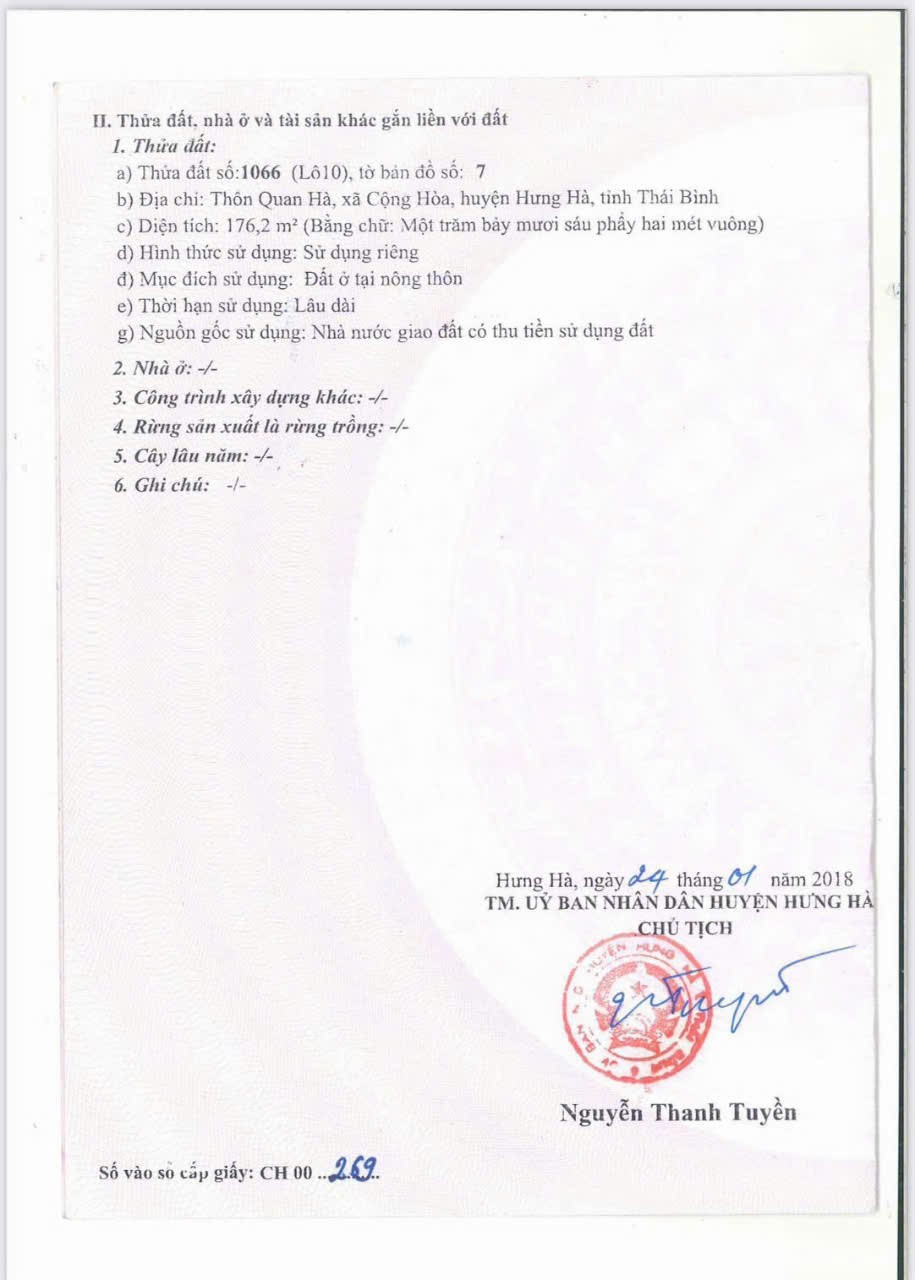  HOT HOT - CẦN BÁN LÔ ĐẤT 2 MẶT TIỀN  TẠI Thôn Quan Hà, Xã Cộng Hòa, Huyện Hưng Hà, Tỉnh Thái Bình 