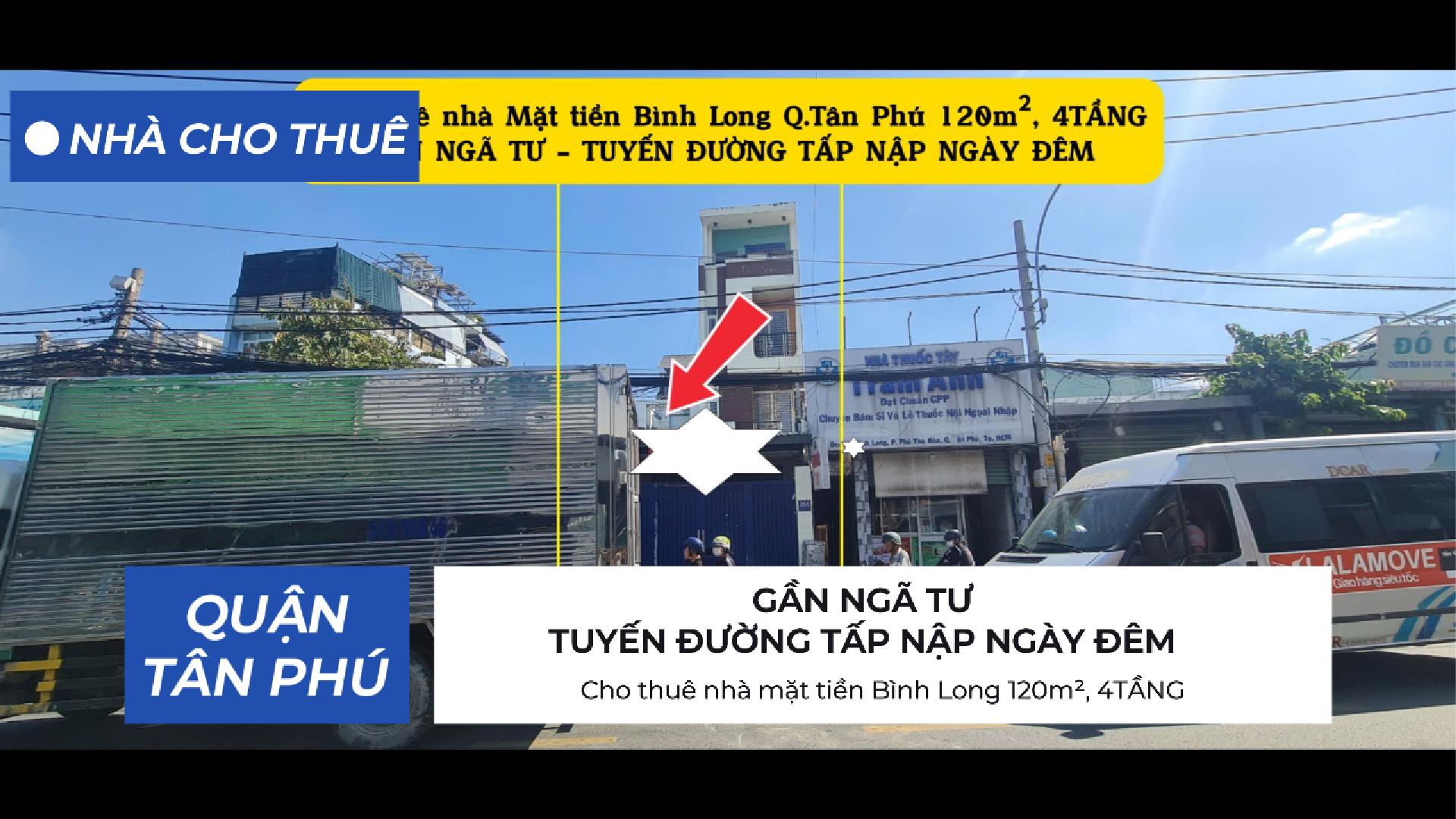  Cho thuê nhà mặt tiền Bình Long 120m², 4TẦNG - 18Triệu - GẦN NGÃ TƯ 