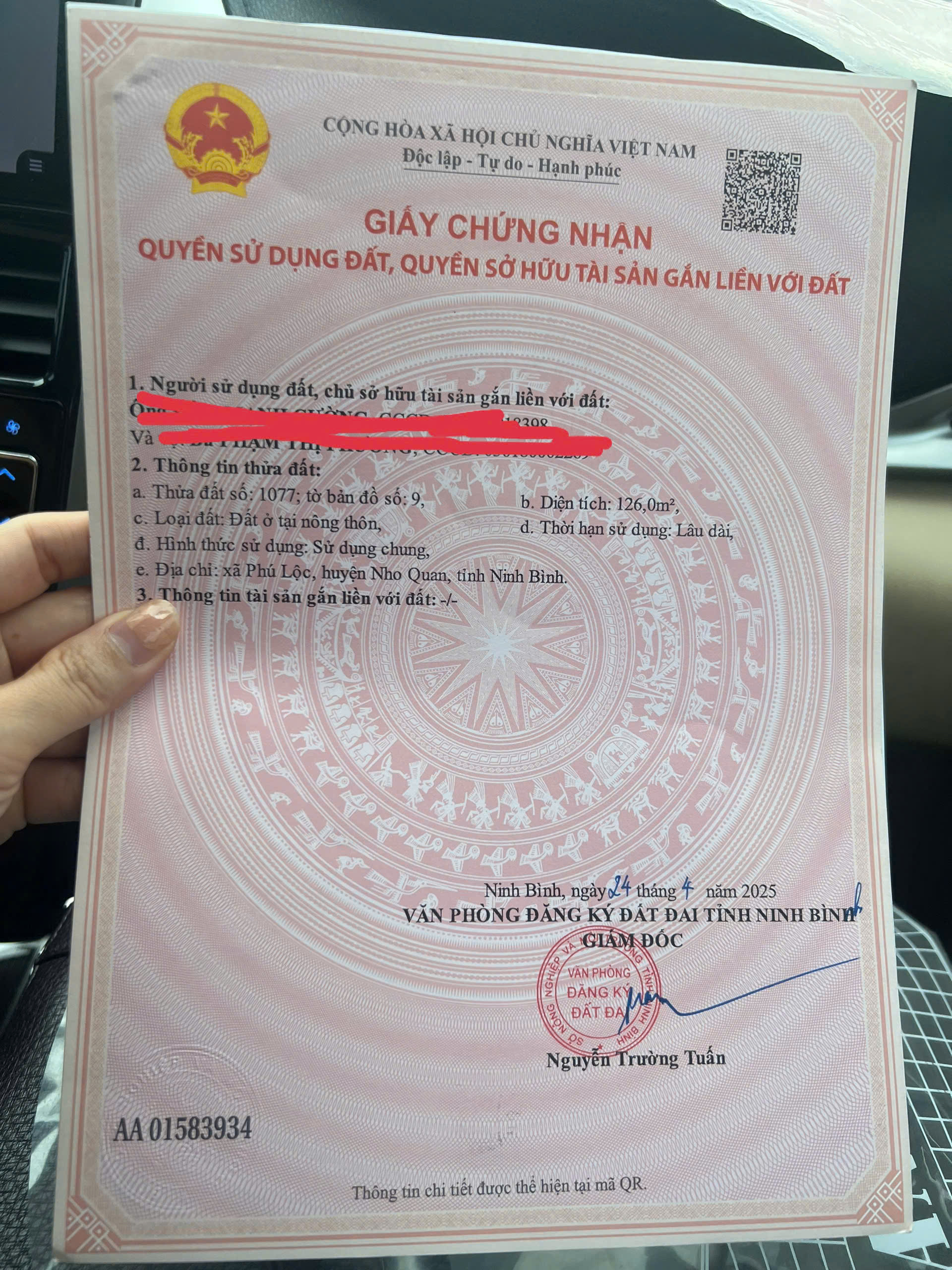  Chính chủ Cần bán lô đất tại Phú Lộc Nho Quan, Ninh Bình. 