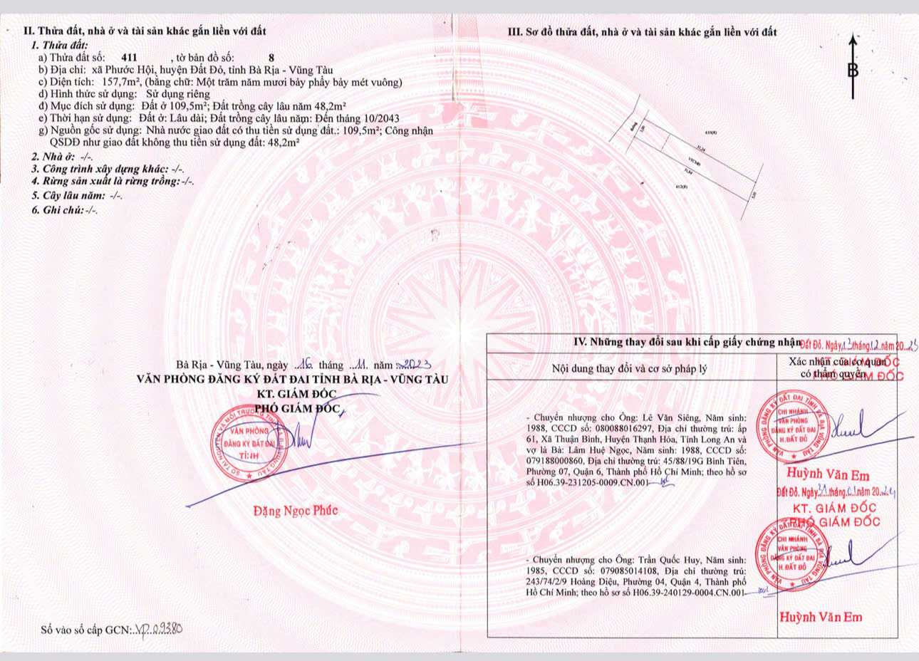  Cần bán 2 Lô đất quy hoạch đồng bộ : xã Phước Hội, huyện Đất Đỏ, TP.HCM 