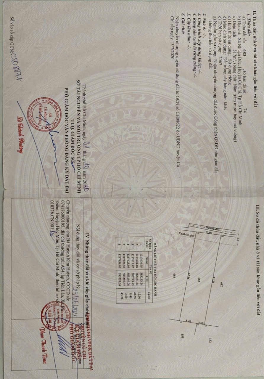  NHANH TAY SỞ HỮU NGAY LÔ ĐẤT CHÍNH CHỦ Vị Trí Tại Xã Nhuận Đức ,Huyện Củ Chi, TP HCM 