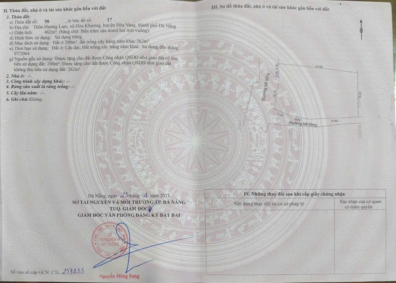  CHÍNH CHỦ CẤN BÁN ĐẤT GÓC 2 MẶT TIỀN TẠI HOÀ KHƯƠNG -HOÀ VANG (nay là xã Hoà Tiến - ĐN) 