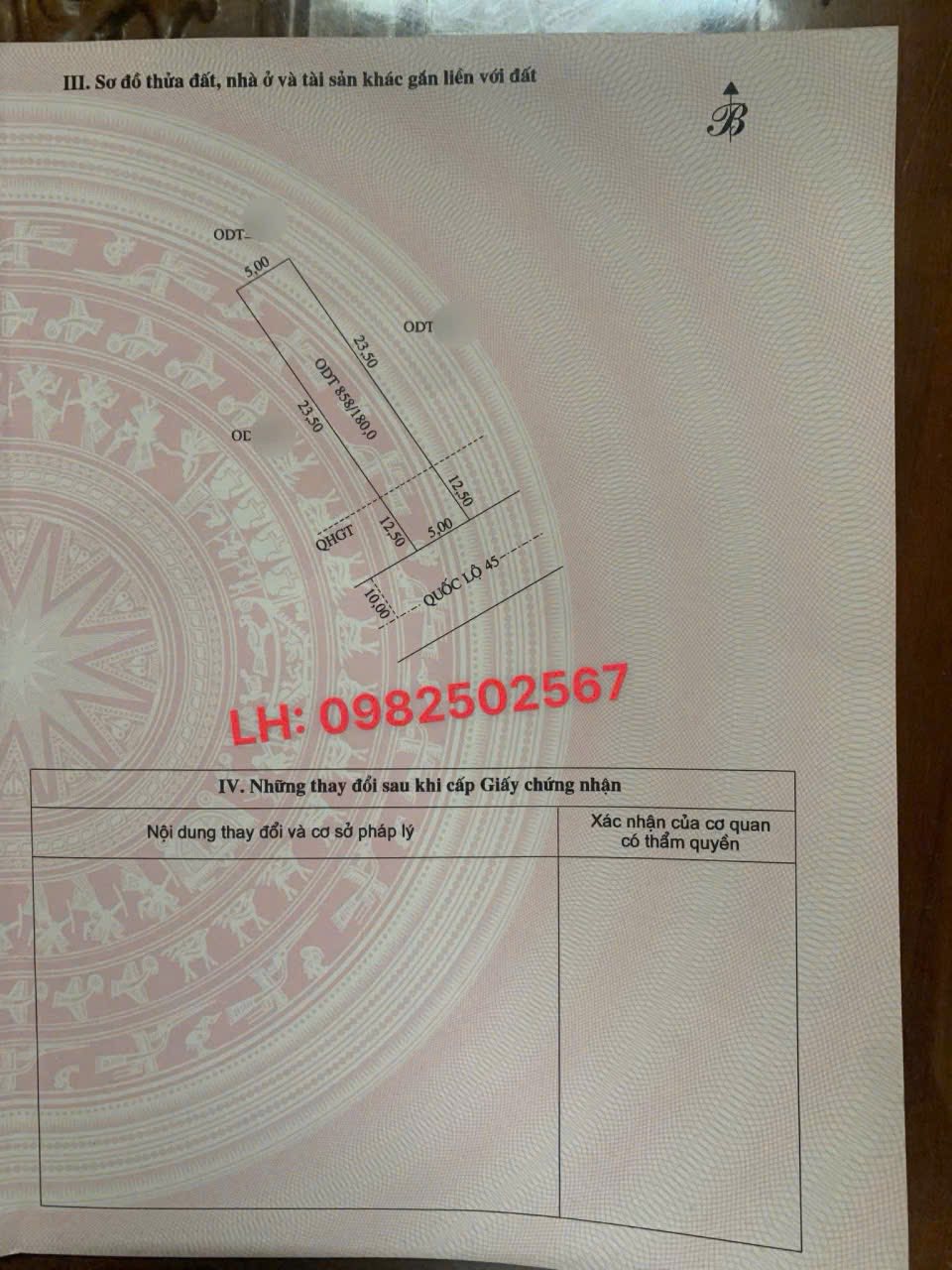  CHÍNH CHỦ BÁN ĐẤT MẶT ĐƯỜNG QUỐC LỘ 45 – THỊ TRẤN VÂN DU, HUYỆN THẠCH THÀNH, THANH HÓA (Nay là Xã Vân Du tỉnh Thanh Hoá) 