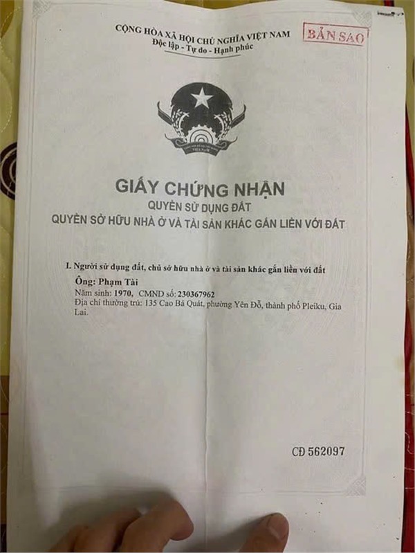  HOT HOT - CẦN BÁN LÔ ĐẤT TẠI 135 Cao Bá Quát, P. Yên Đỗ TP.Pleiku , Gia Lai 