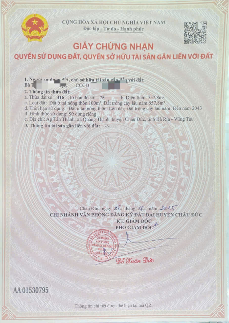  Chủ  : bán ngang 10 tdt 750m có 100tc Sổ sẵn cầm tay 