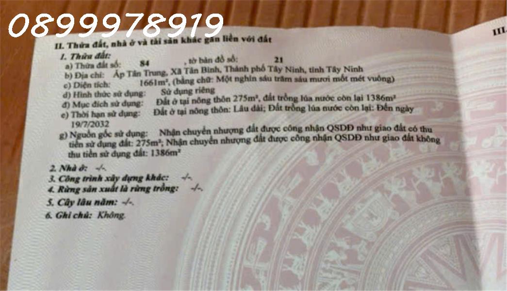  Bán hết 3 miếng sát nhau mặt tiền Trần Phú, Tân Bình, TP. Tây Ninh, DT 8.810m2, giá 30 tỷ 