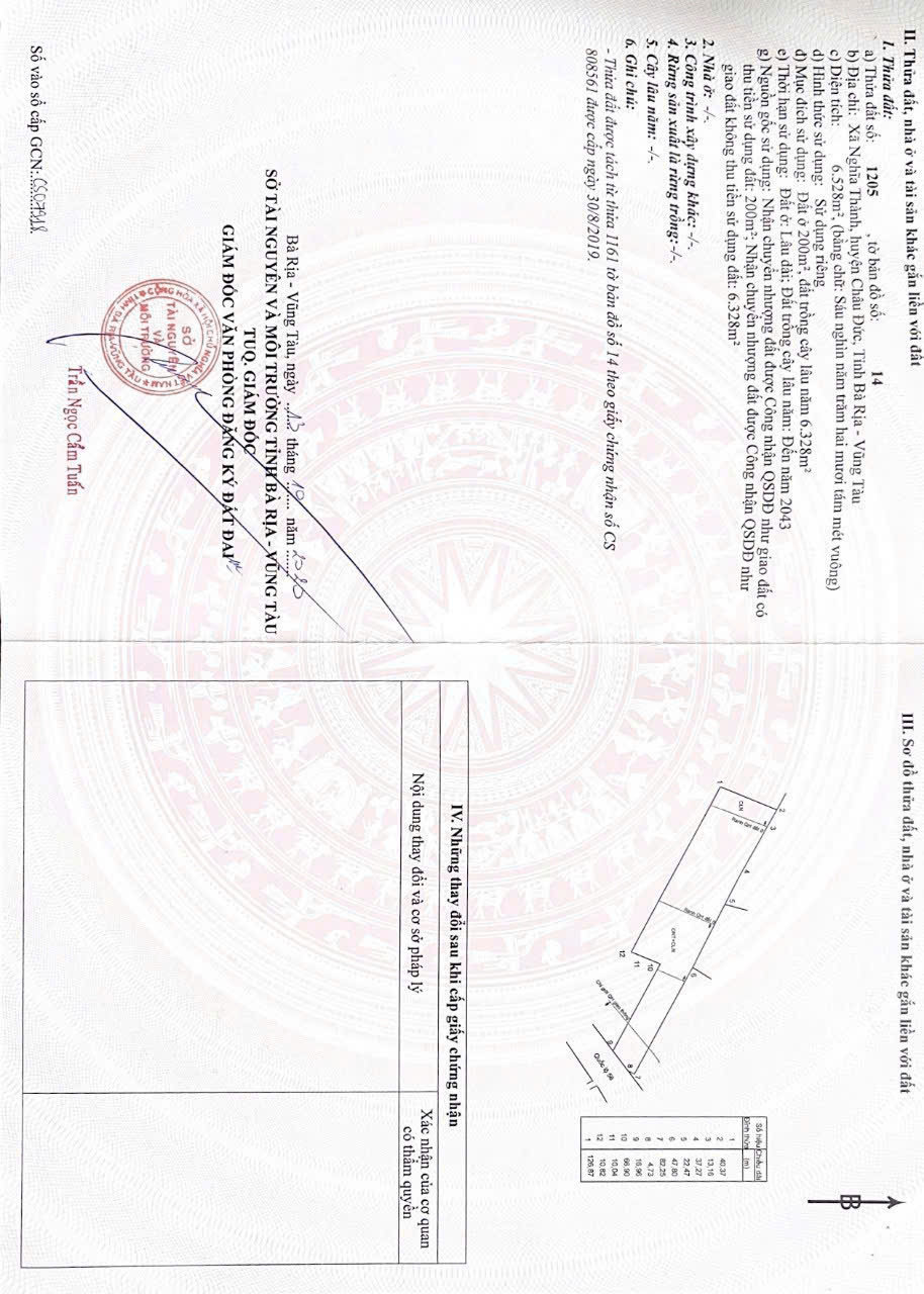  44m mặt tiền Ql56
Dài 200m- 400thổ cư TÔNG 7528MV 