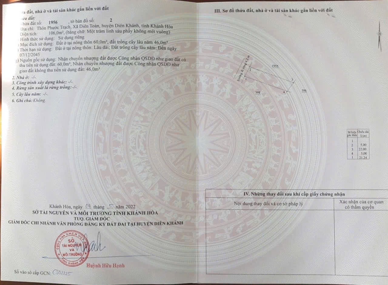  BÁN ĐẤT Ở TẠI XÃ DIÊN TOÀN, DIÊN KHÁNH, KHÁNH HOÀ 