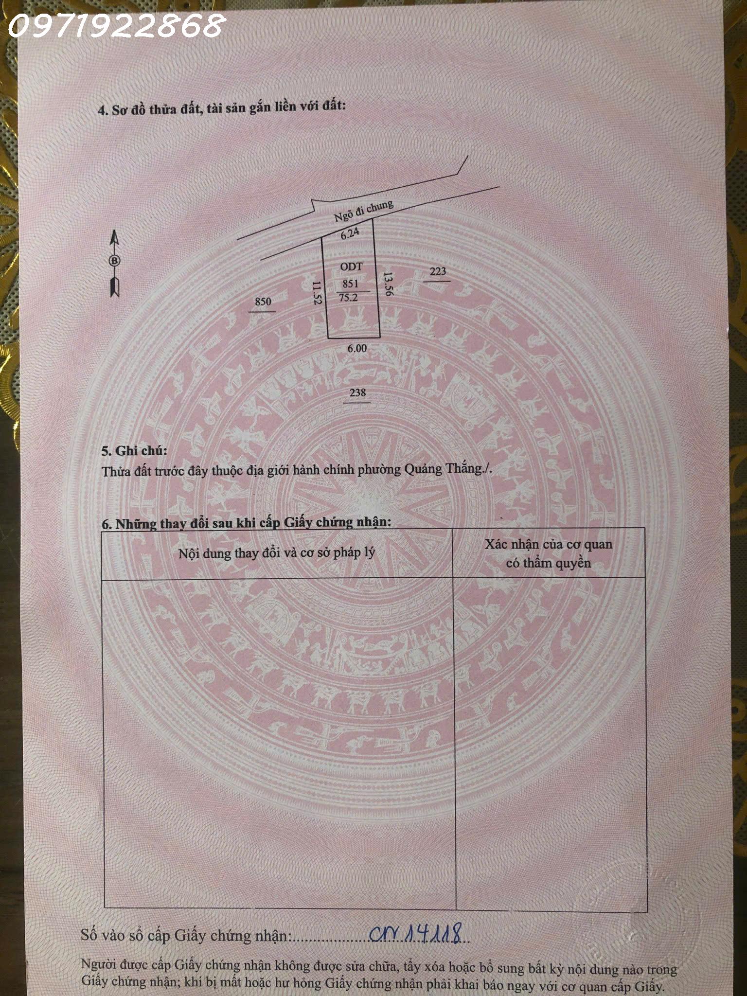  CHÍNH CHỦ CẦN BÁN GẤP LÔ ĐẤT 75,2m² PHƯỜNG ĐÔNG QUANG, TP THANH HÓA – GIÁ CHỈ 1,35 TỶ 