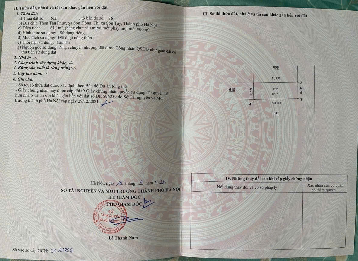  61M ĐẤT NẰM SÁT HỒ ĐỒNG MÔ, QL21, TRƯỜNG LỤC QUÂN, TẠI SƠN ĐỒNG - SƠN TÂY - HÀ NỘI 