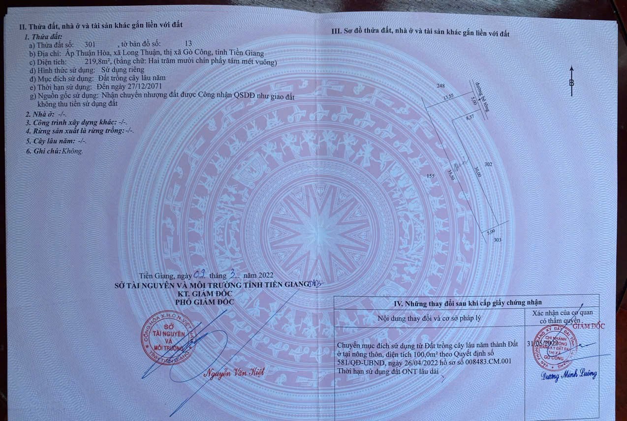  ĐẤT ĐẸP - ĐẦU TƯ SINH LỜI - Chính Chủ Bán Đất xã Long Thuận, Gò Công, Tiền Giang 