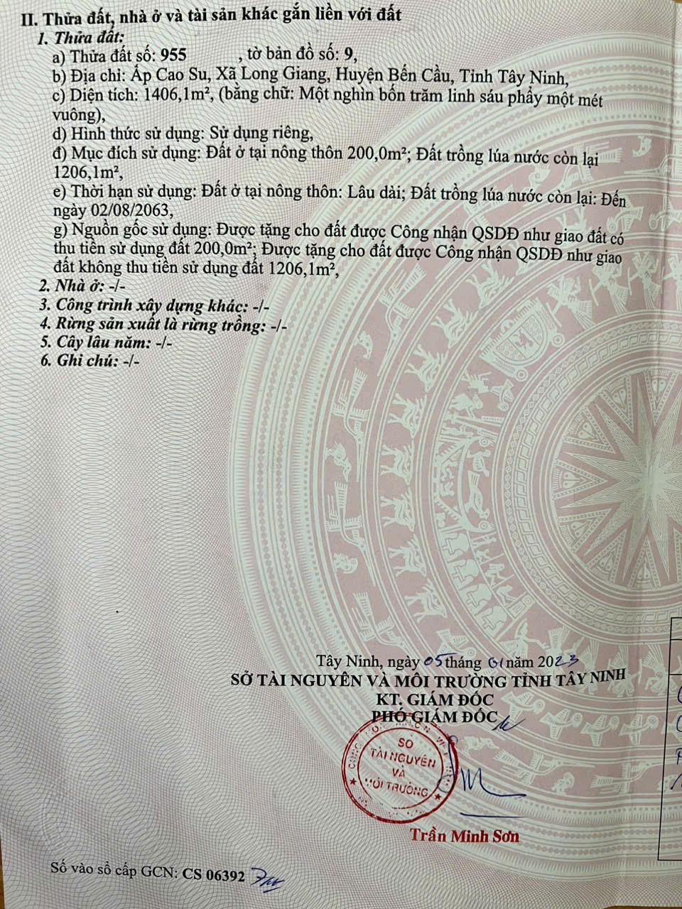  ĐẤT ĐẸP - GIÁ TỐT Tại Ấp Cao Su, Xã Long Giang, Huyện Bến Cầu, Tỉnh Tây Ninh 