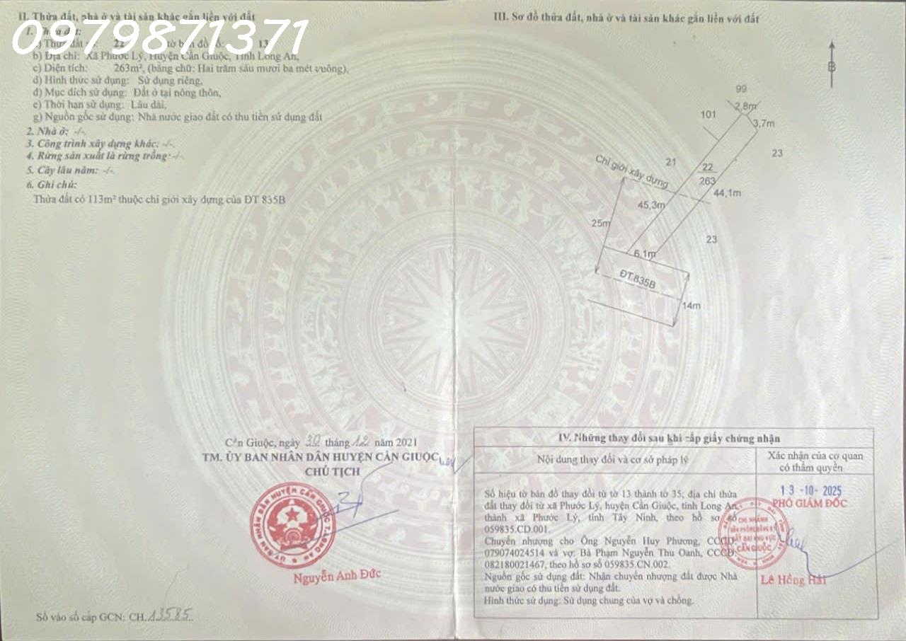  Siêu phẩm đất mặt tiền 835B, xã Phước Lý, Cần Giuộc, Long An, DT 270m2, giá đầu tư 