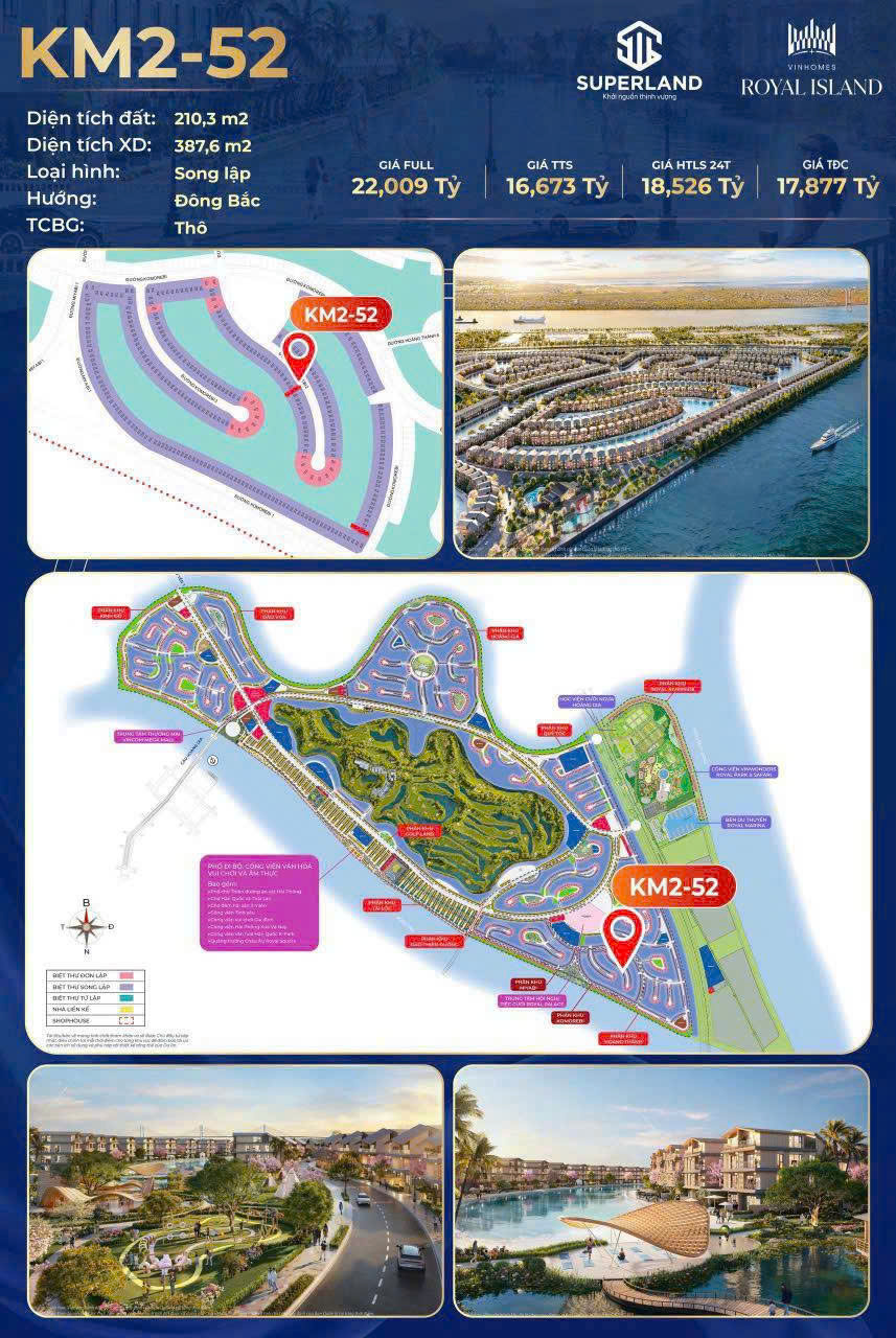  ???? BIỆT THỰ SONG LẬP KM2-52 – HÀNG HIẾM CÒN SÓT LẠI TẠI VINHOMES ROYAL ISLAND ???? ???? SỞ HỮU VỊ TRÍ VÀNG – TẬN HƯỞNG ĐẲNG CẤP SỐNG BÊN BỜ ĐẢO NGỌC ???? 